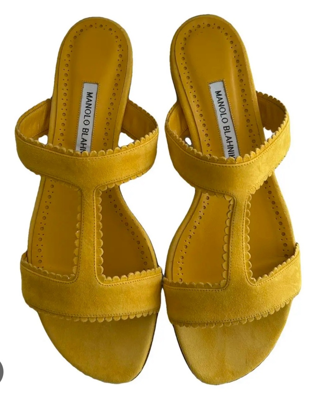 Manolo Blahnik Yellow Suede Sandals, 36